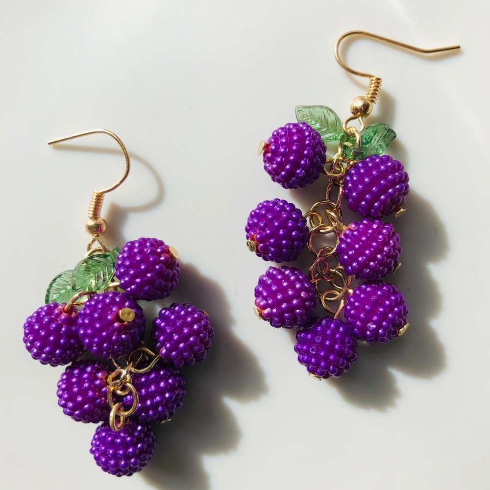 Purple Grape Beaded Dangle Earrings